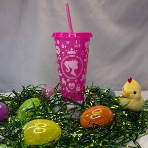 Pink Princess-Themed Reusable Cup with Straw for Cold Beverages